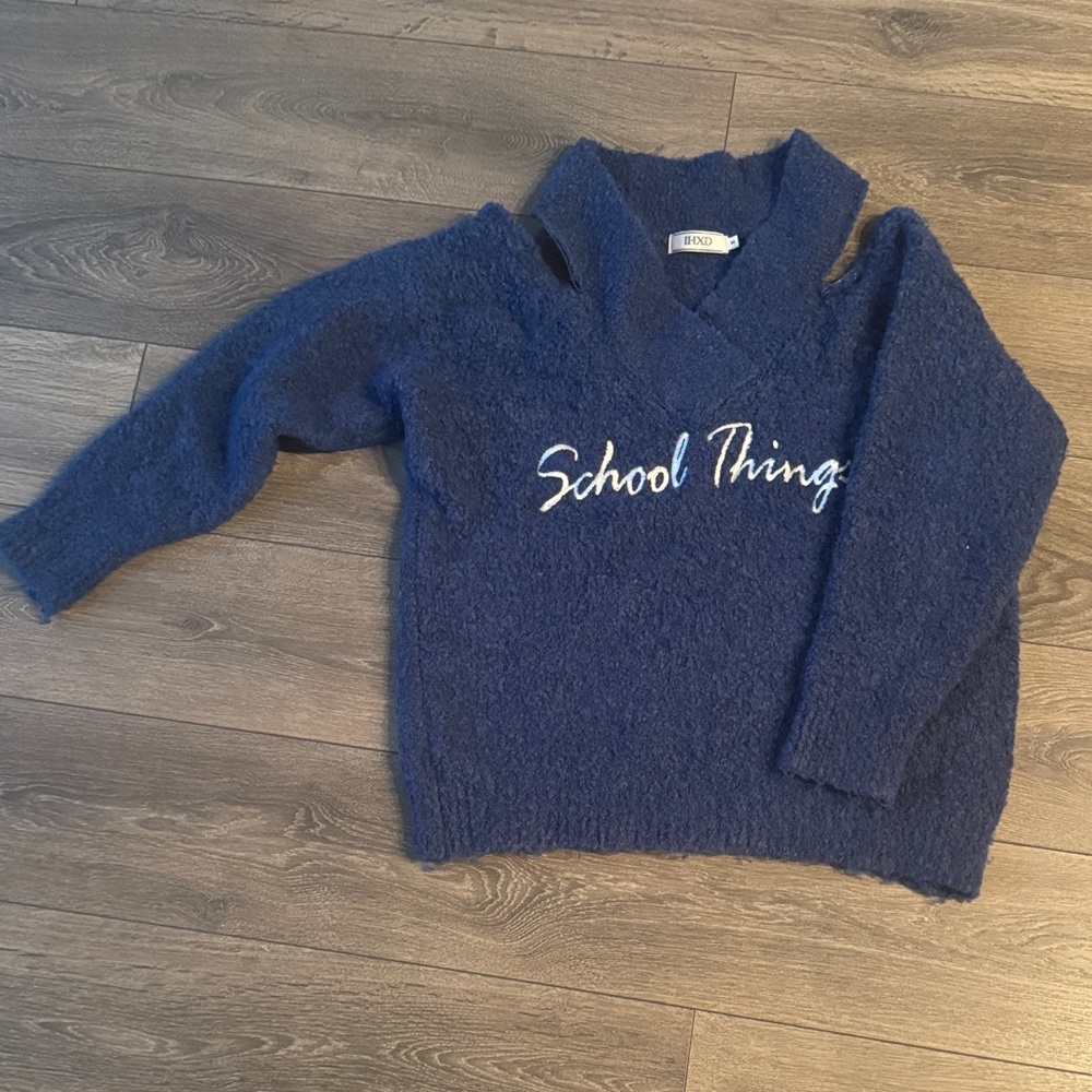 IHXD Navy Textured off shoulder Sweater